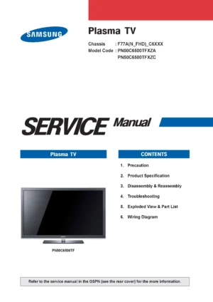 Samsung pn50c6500 pn50c6500tf service manual cover