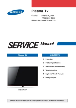 Samsung pn50c675 pn50c675g6f service manual cover