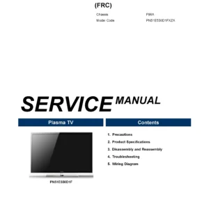 Samsung pn51e550 pn51e550d1f service manual cover with photo of the television, model type and code and manual contents