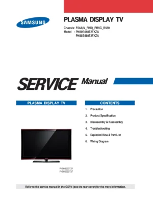 Samsung pn58b550 pn58b550t2f service manual cover