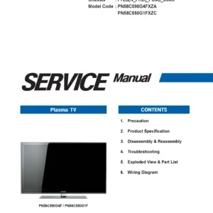 Samsung pn58c550 pn58c550g1f service manual cover with photo of the television, model type and code and manual contents