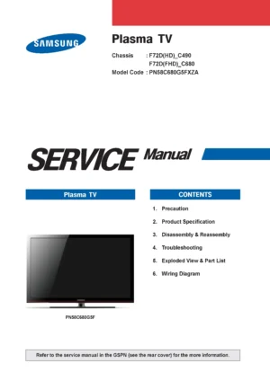 Samsung pn58c680 pn58c680g5f service manual cover