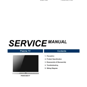 Samsung pn60e550 pn60e550d1f service manual cover with photo of the television, model type and code and manual contents