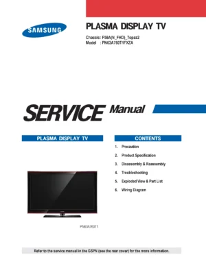 Samsung pn63a760 pn63a760t1f service manual cover