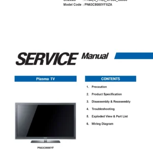 Samsung pn63c8000 pn63c8000yf service manual cover with photo of the television, model type and code and manual contents