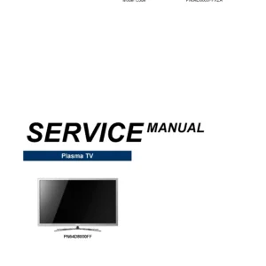 Samsung pn64d8000ff service manual cover with photo of the television, model type and code and manual contents