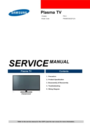 Samsung pn64e533 pn64e533d2f service manual cover