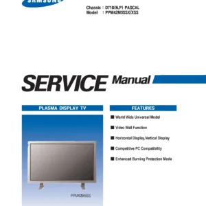 Samsung ppm42m5ssx service manual cover with photo of the television, model type and code and manual contents