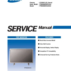 Samsung ppm63m5hs ppm63m5hsx ppm63m5hb ppm63m5hbx service manual cover with photo of the television, model type and code and manual contents