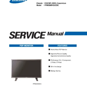 Samsung ppm63m6hs service manual cover with photo of the television, model type and code and manual contents