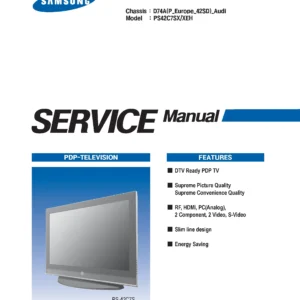 Samsung ps 42c7s ps42c7s service manual cover with photo of the television, model type and code and manual contents