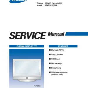 Samsung ps 42d51s ps42d51s plasma service manual cover with photo of the television, model type and code and manual contents