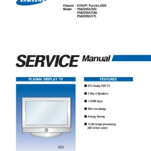 Samsung ps 42d5s ps42d5s service manual cover with photo of the television, model type and code and manual contents