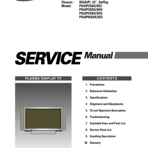 Samsung ps 42p2sb ps42p2sb service manual cover with photo of the television, model type and code and manual contents