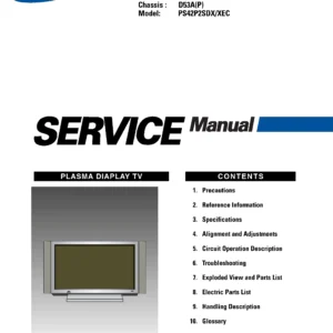 Samsung ps 42p2sd ps42p2sd service manual cover with photo of the television, model type and code and manual contents