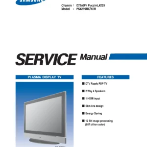 Samsung ps 42p5h ps42p5h service manual cover with photo of the television, model type and code and manual contents