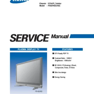 Samsung ps 42v6 (ps42v6s) service manual cover with photo of the television, model type and code and manual contents