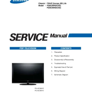 Samsung ps 50c96hd ps50c96hd service manual cover with photo of the television, model type and code and manual contents