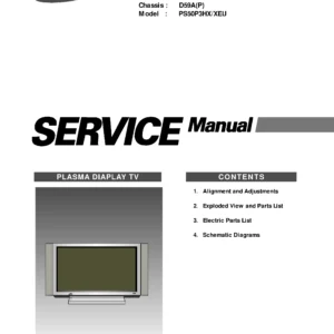 Samsung ps 50p3h service manual cover with photo of the television, model type and code and manual contents