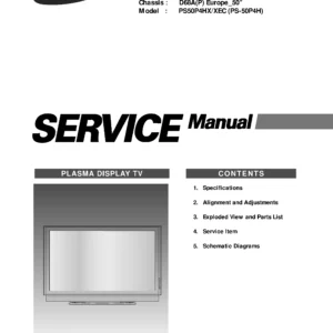 Samsung ps 50p4h service manual cover with photo of the television, model type and code and manual contents
