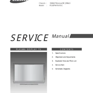 Samsung ps 50p4h1 service manual cover with photo of the television, model type and code and manual contents
