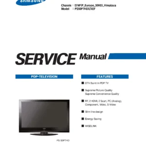 Samsung ps 50p7hd service manual cover with photo of the television, model type and code and manual contents