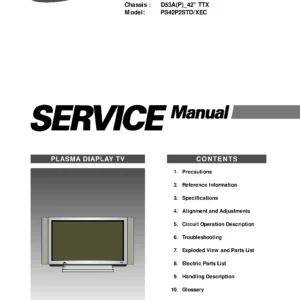 Samsung ps42p2std ps42p2std service manual cover with photo of the television, model type and code and manual contents