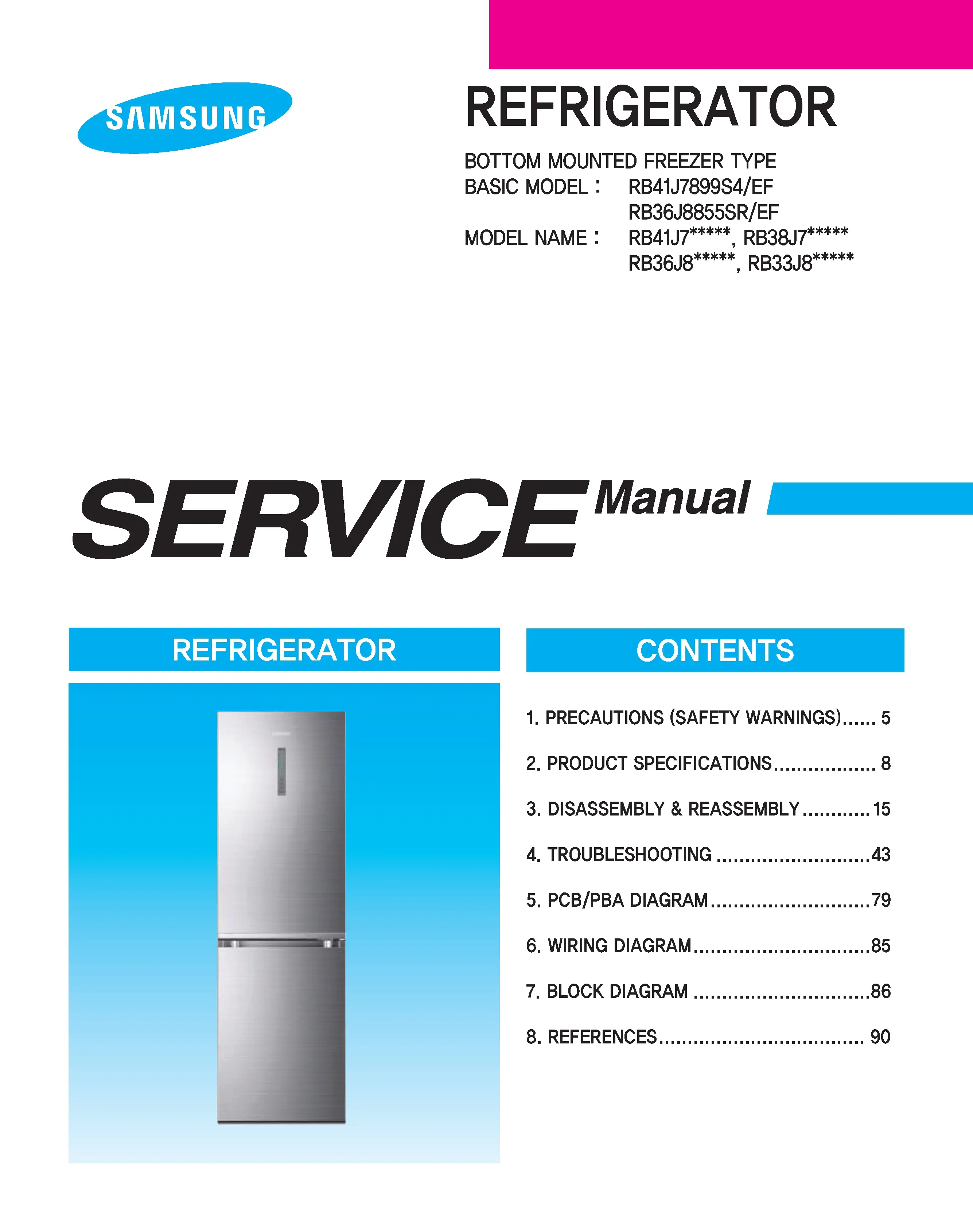 Samsung rb38j7635sa rb38j7635sa rb38j7535sr rb33j8035sr service manual cover