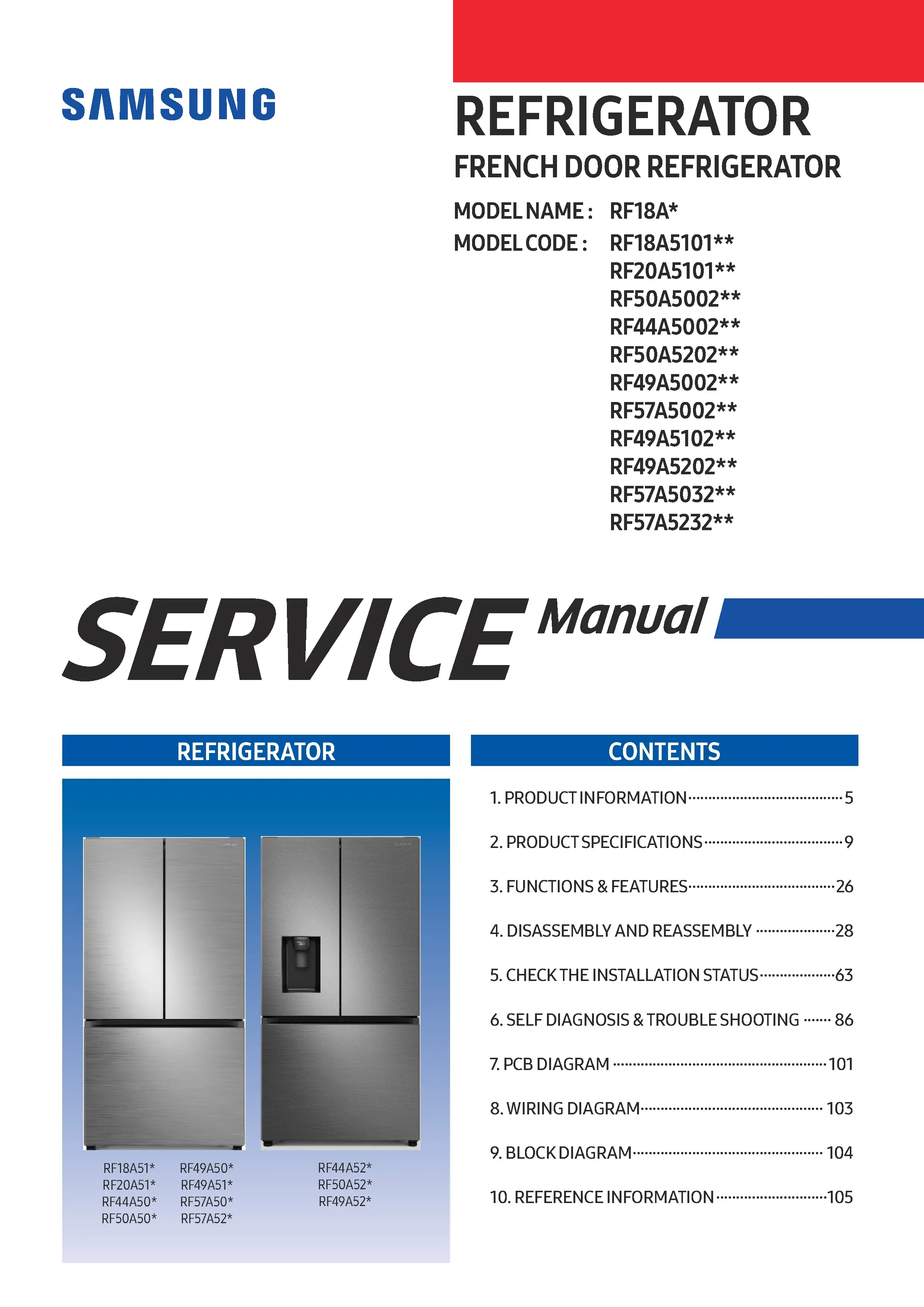 Samsung rf20a5101sr rf20a5101sg rf20a5101b1 service manual cover
