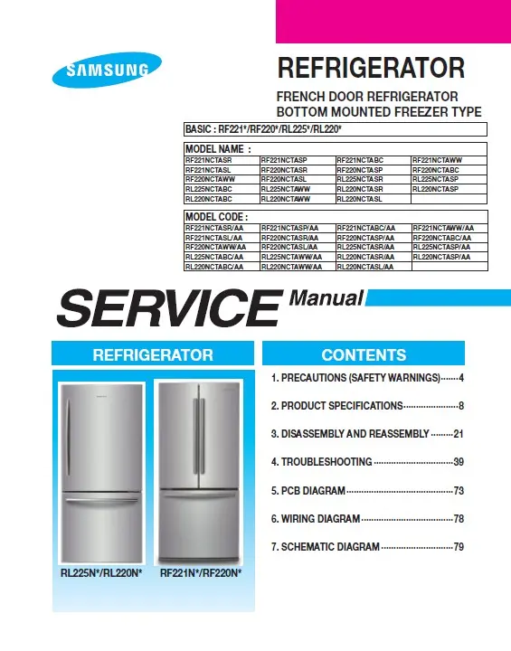 Samsung rf221nctasl service manual cover