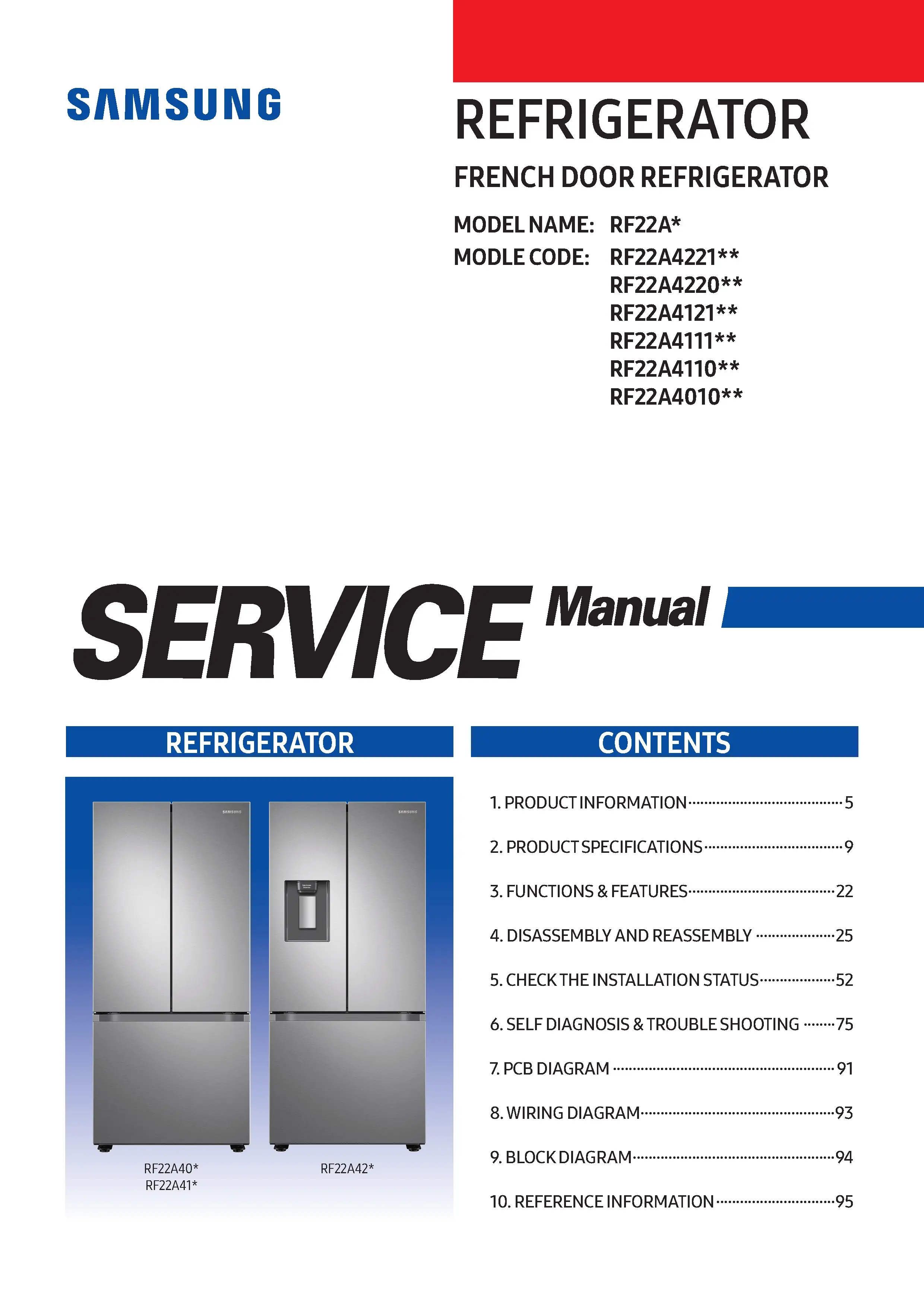 Samsung rf22a4121sr rf22a4121sg rf22a4121ww service manual cover