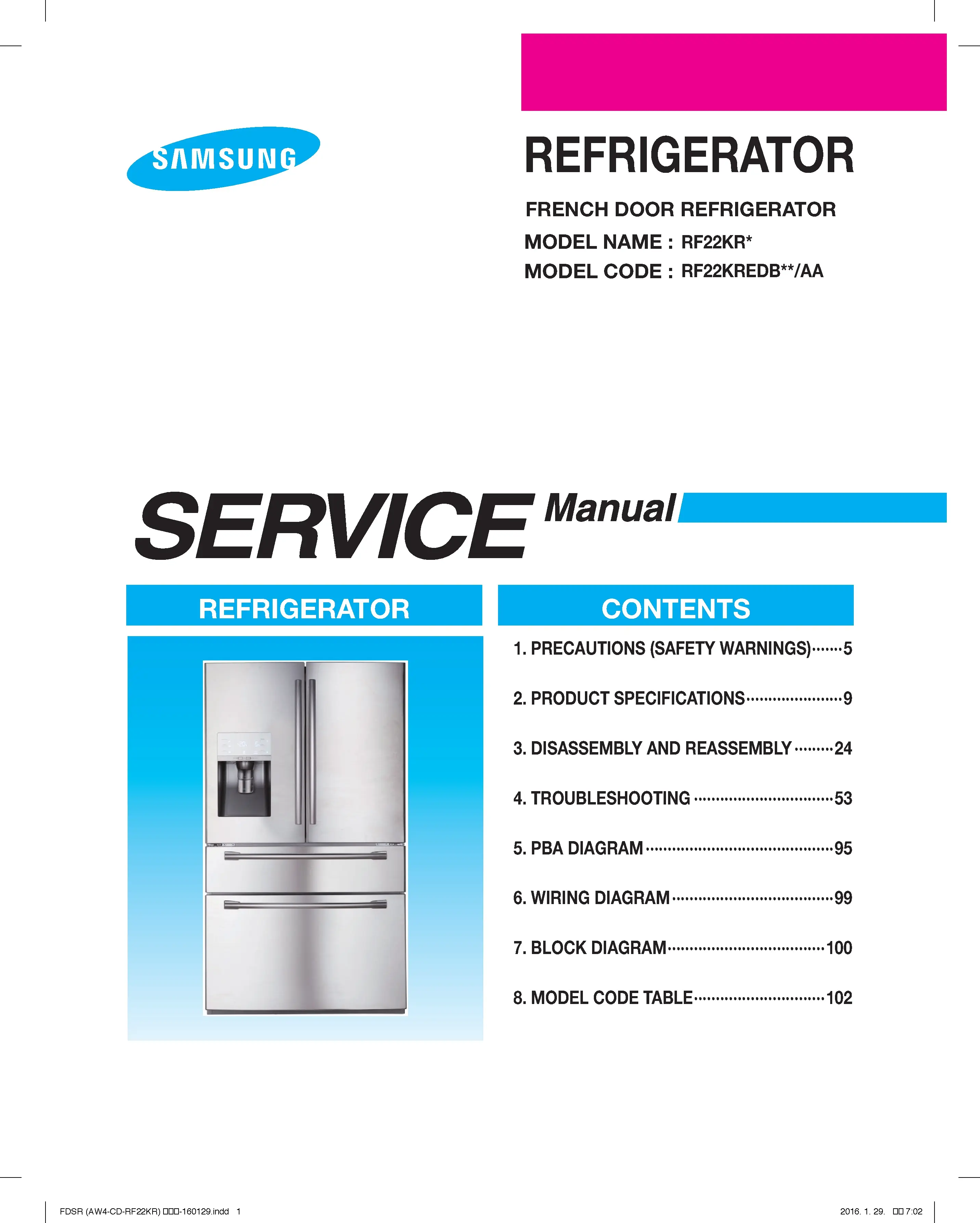Samsung rf22kredb rf22kredbsr rf22kredbsg service manual cover