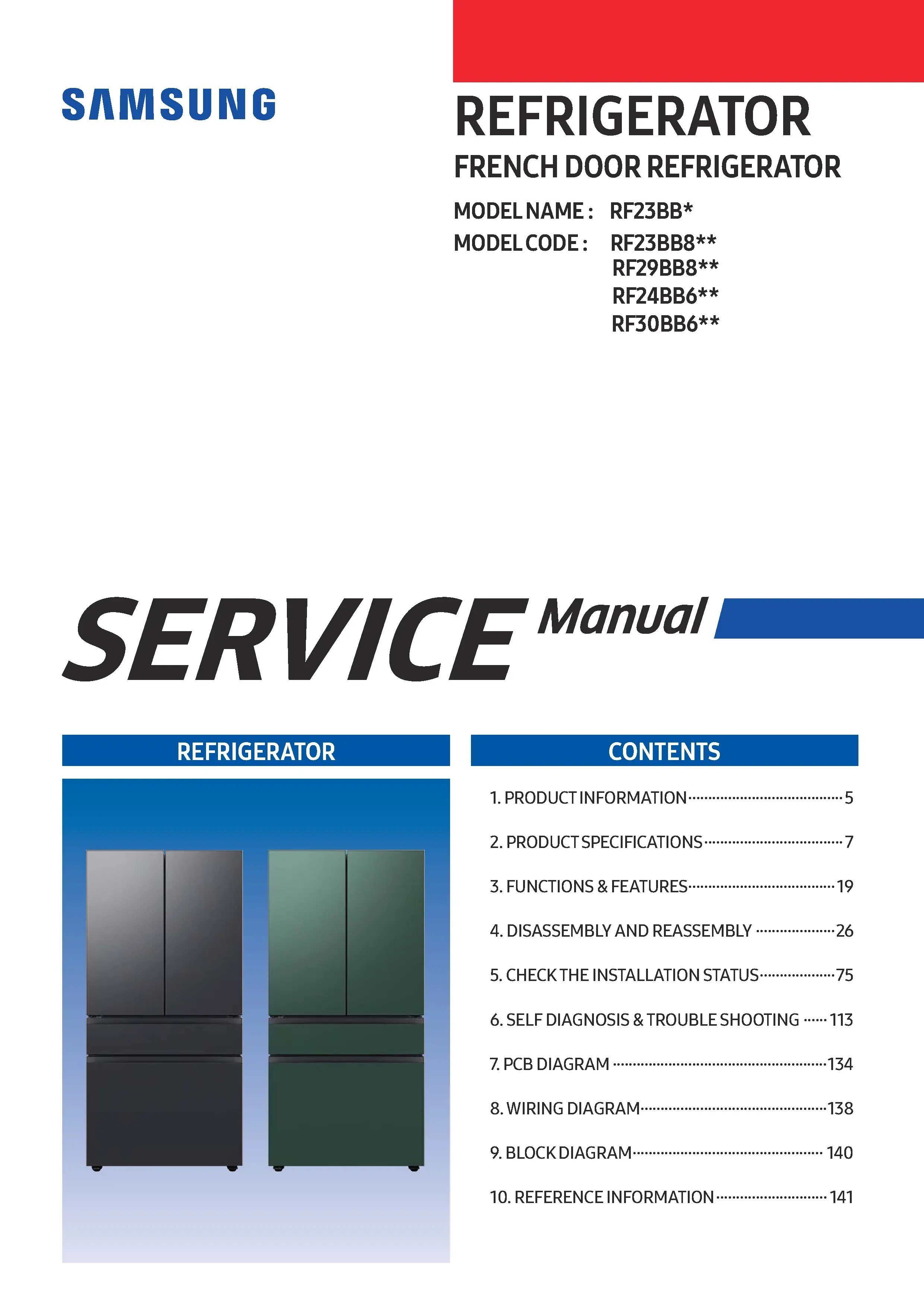 Samsung rf23bb86004m rf23bb89008m rf23bb890012 service manual cover