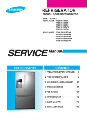 Samsung rf23hcedtsr rf23hcedbsr rf23hcedbbc rf23hcedbww service manual cover