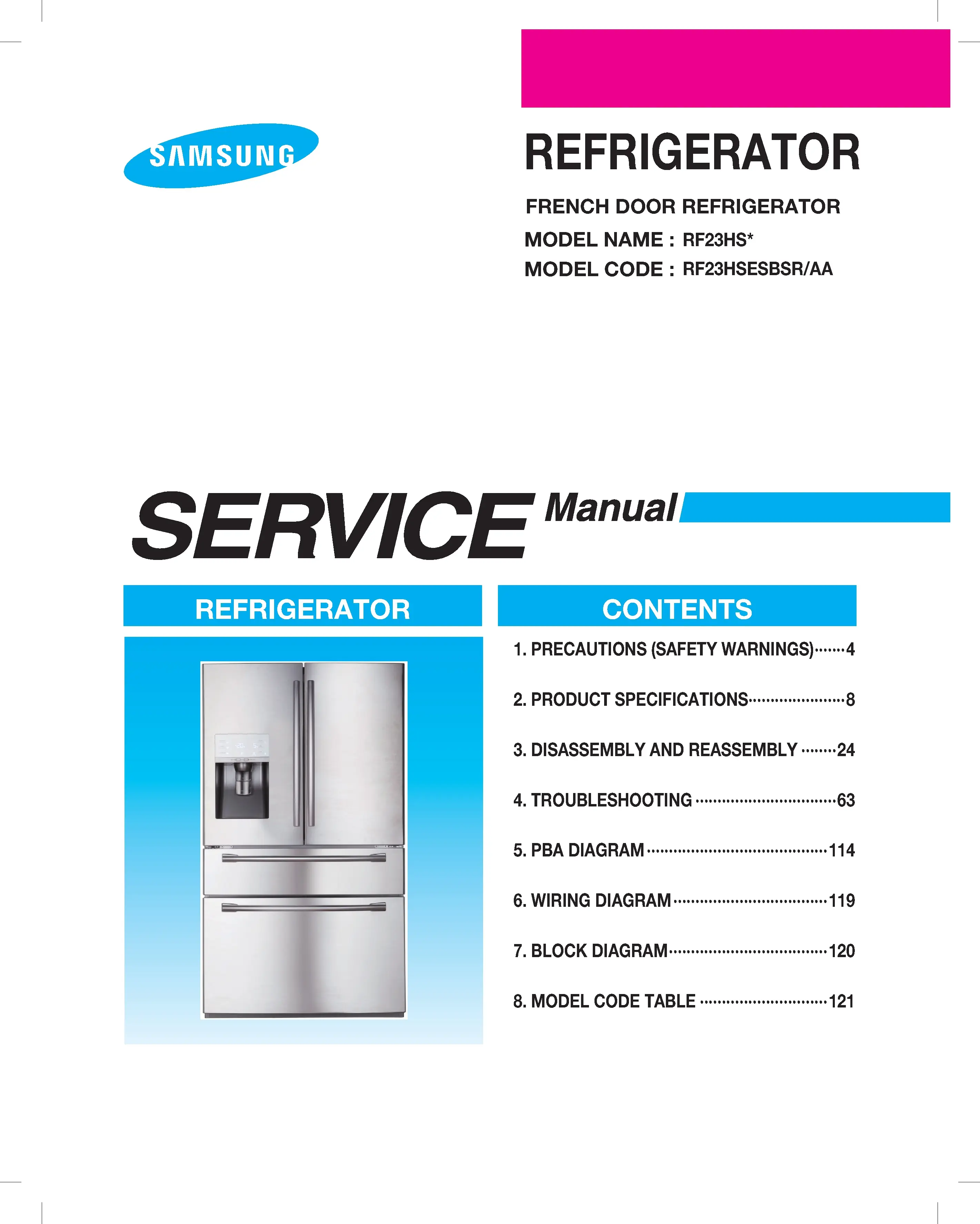 Samsung rf23hsesbsr service manual cover