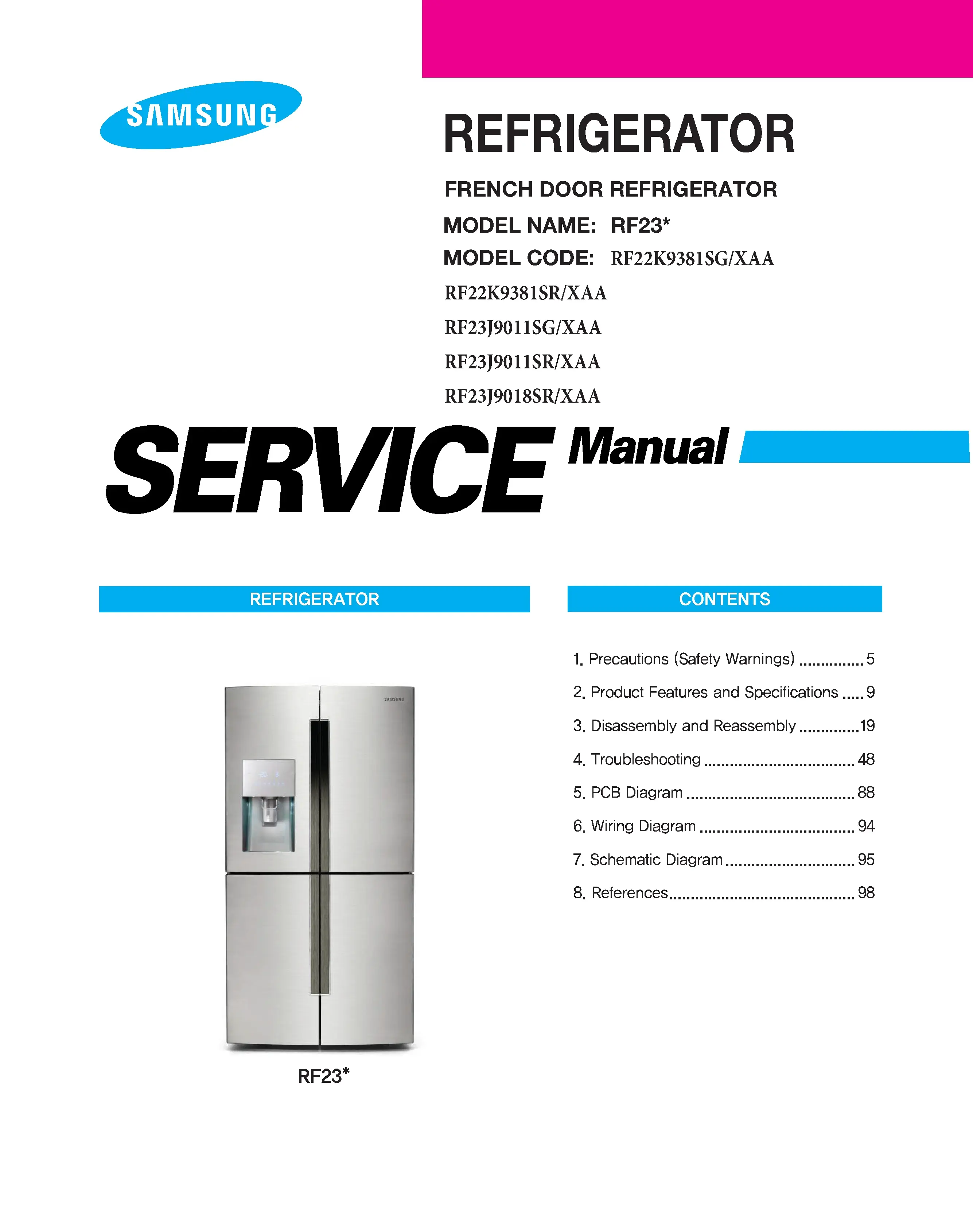 Samsung rf23j9011sg rf23j9011sr rf23j9018sr service manual cover