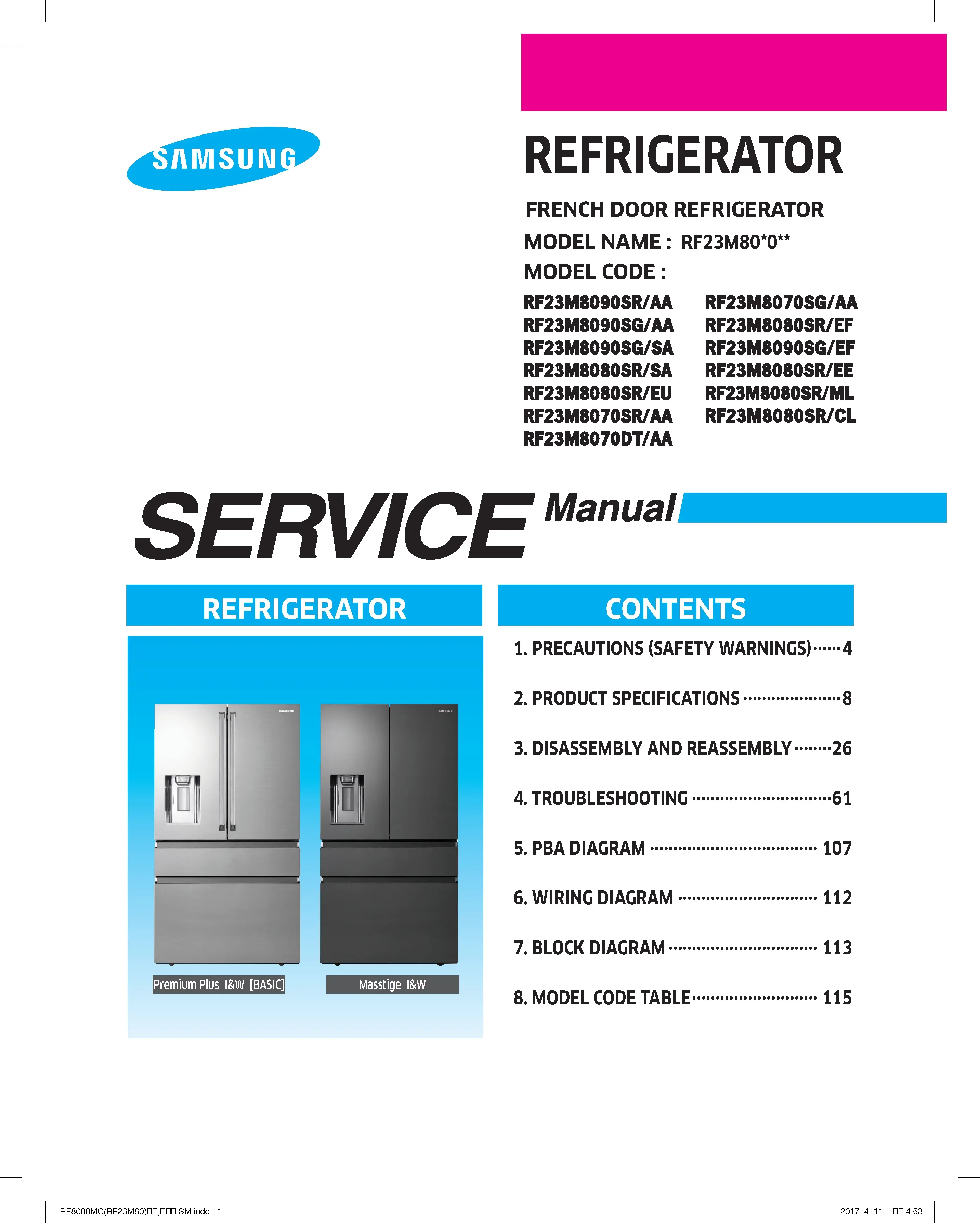 Samsung rf23m8070dt service manual cover