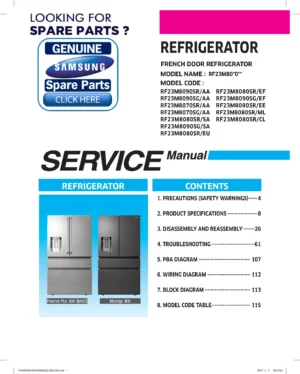 Samsung rf23m8090sr rf23m8090sg rf23m8070sr rf23m8070sg rf23m8080sr service manual cover