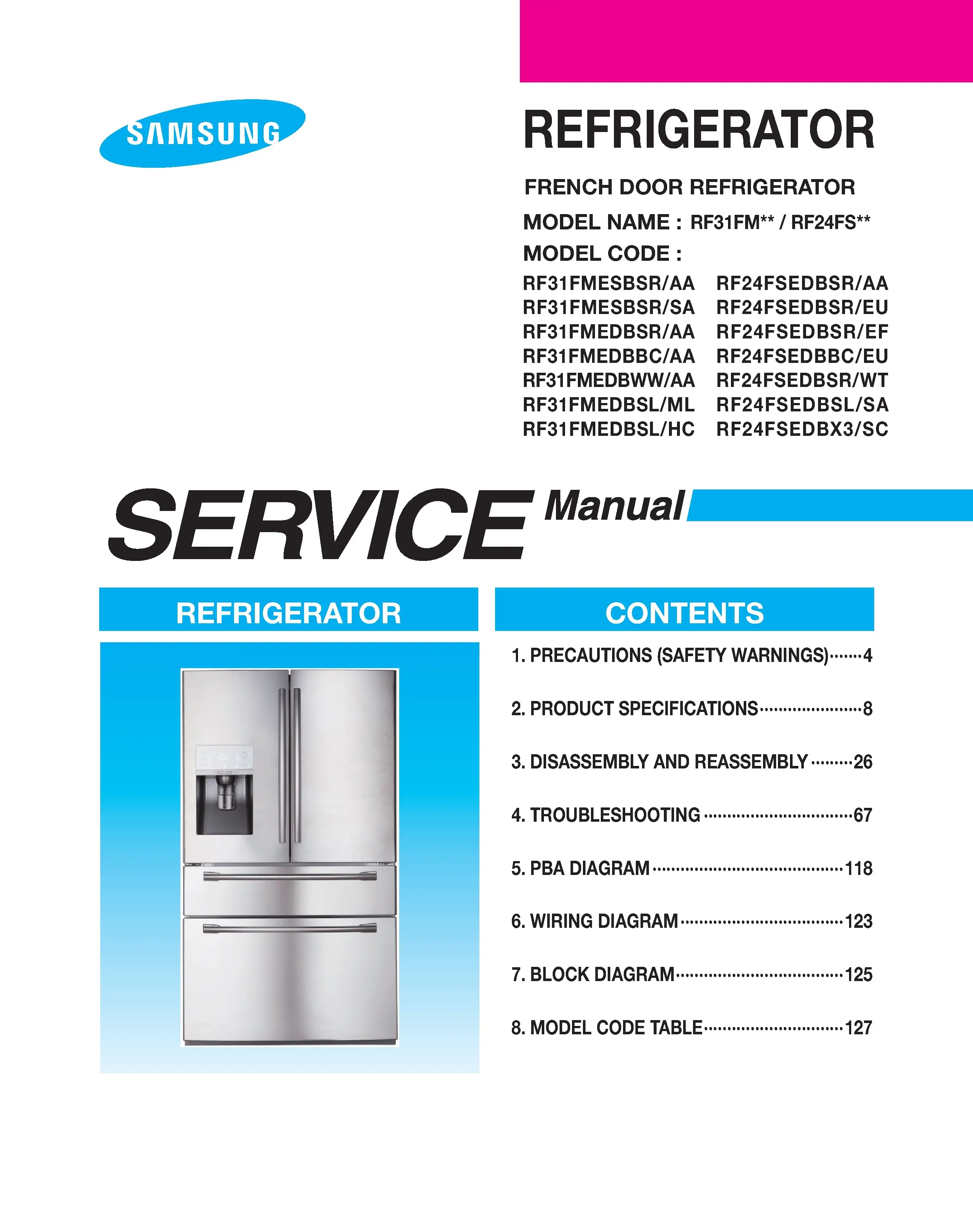 Samsung rf24fsedbsr rf24fsedbbc rf24fsedbsl rf24fsedbx3 service manual cover