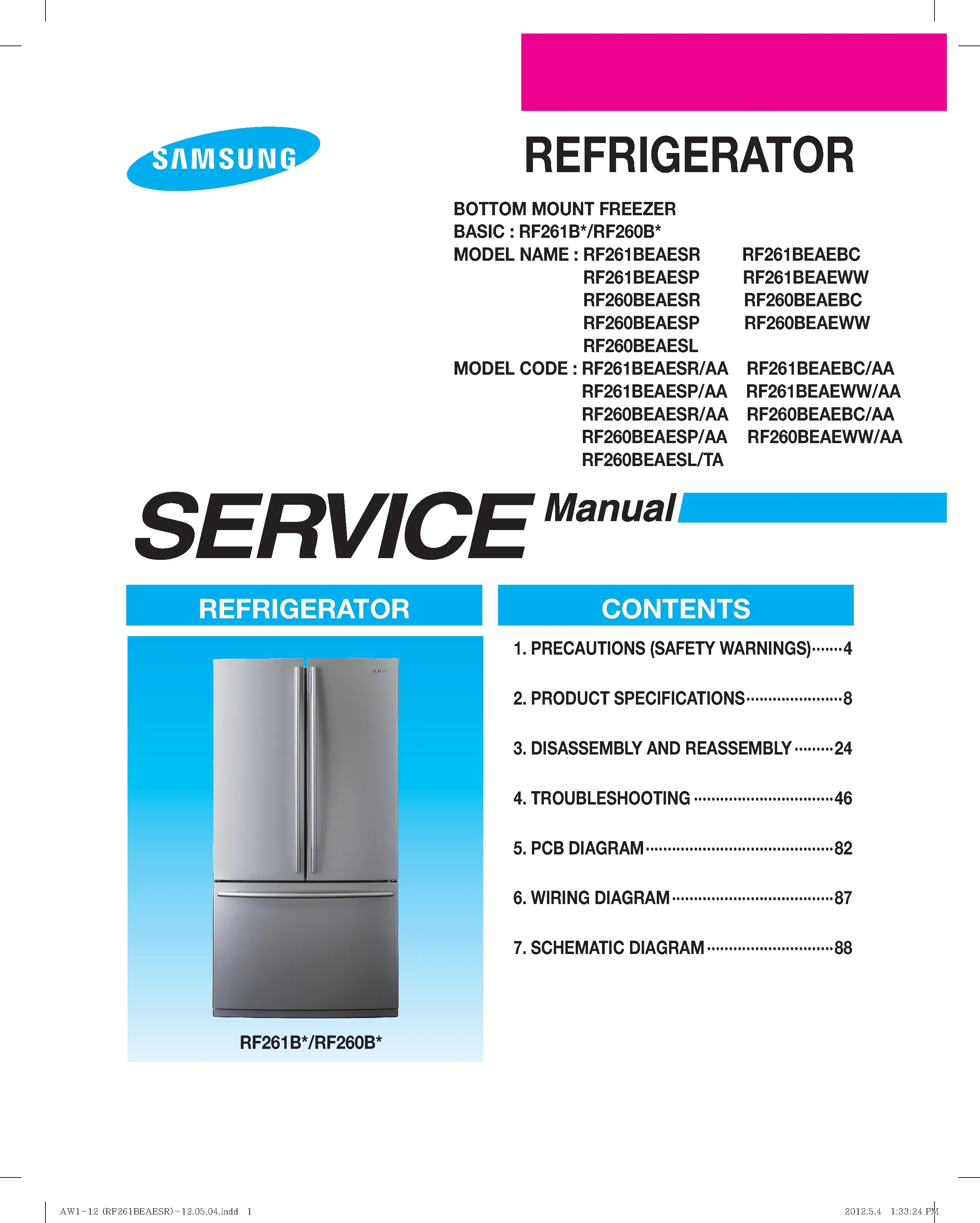 Samsung rf261beaesp service manual cover