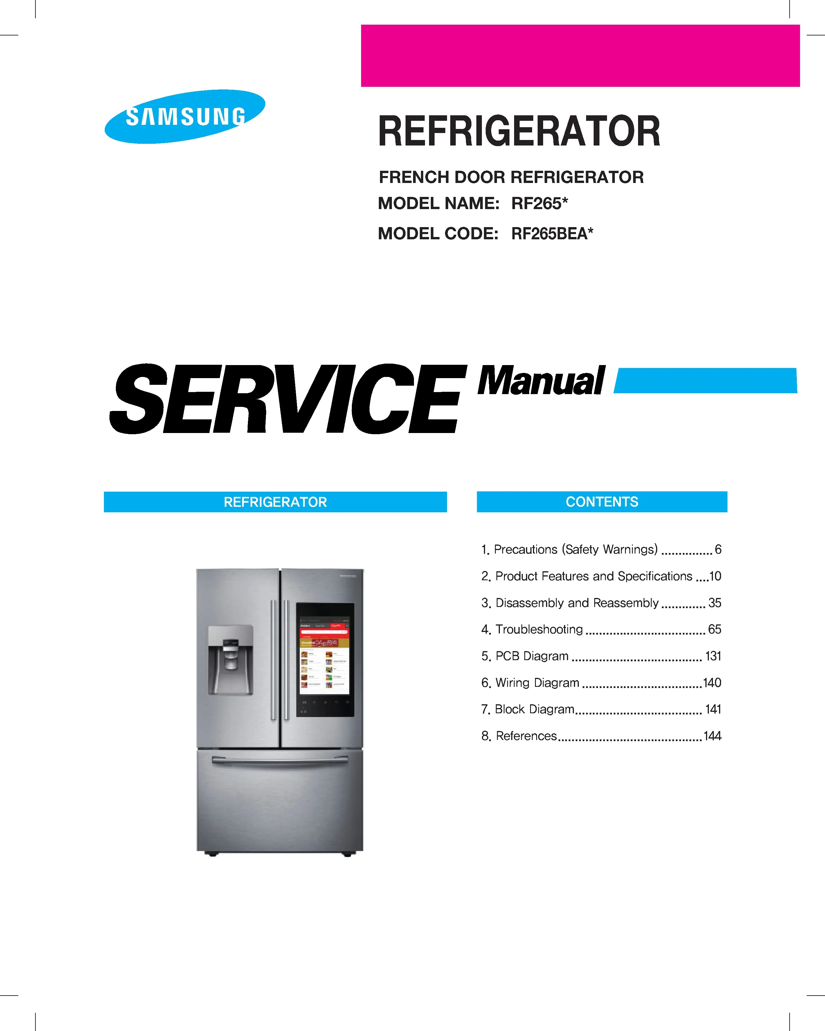 Samsung rf265beaesg rf265beaesr service manual cover