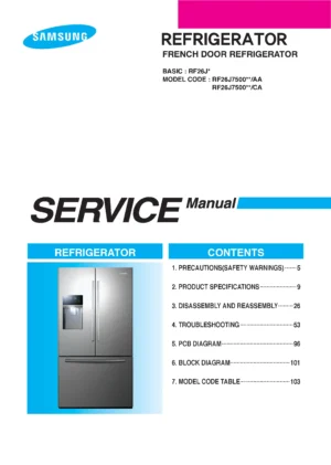 Samsung rf26j7500 rf26j7500sr rf26j7500sww service manual cover