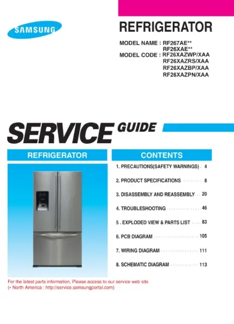 Samsung rf26xazwp rf26xazrs rf26xazbp rf26xazpn service manual cover