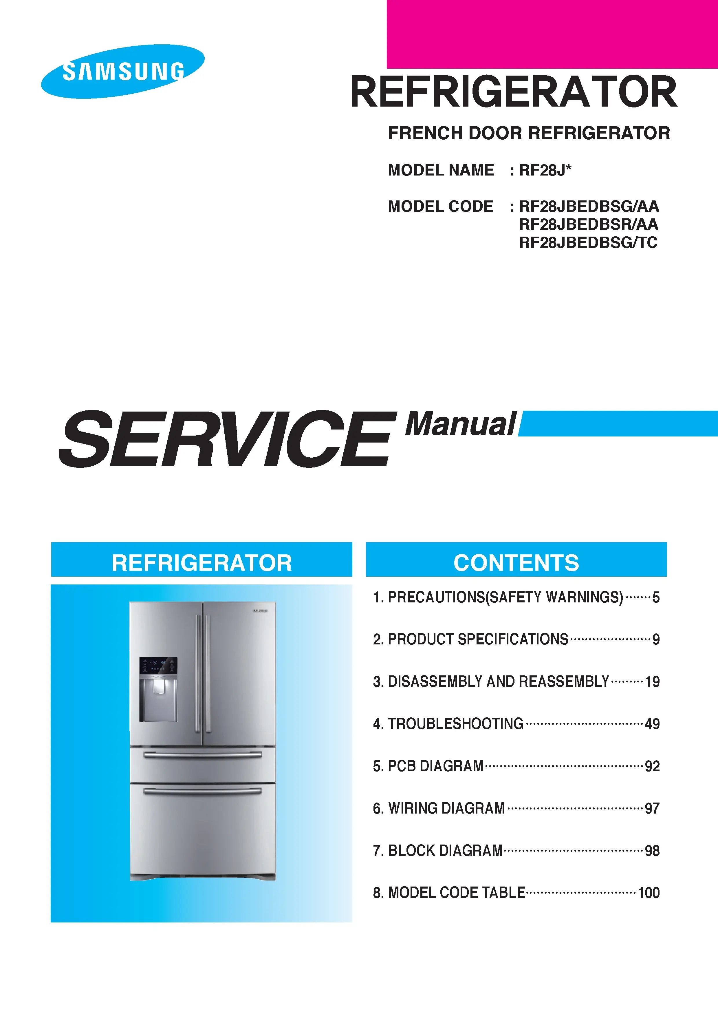 Samsung rf28jbedbsg rf28jbedbsr rf28jbedbsg service manual cover