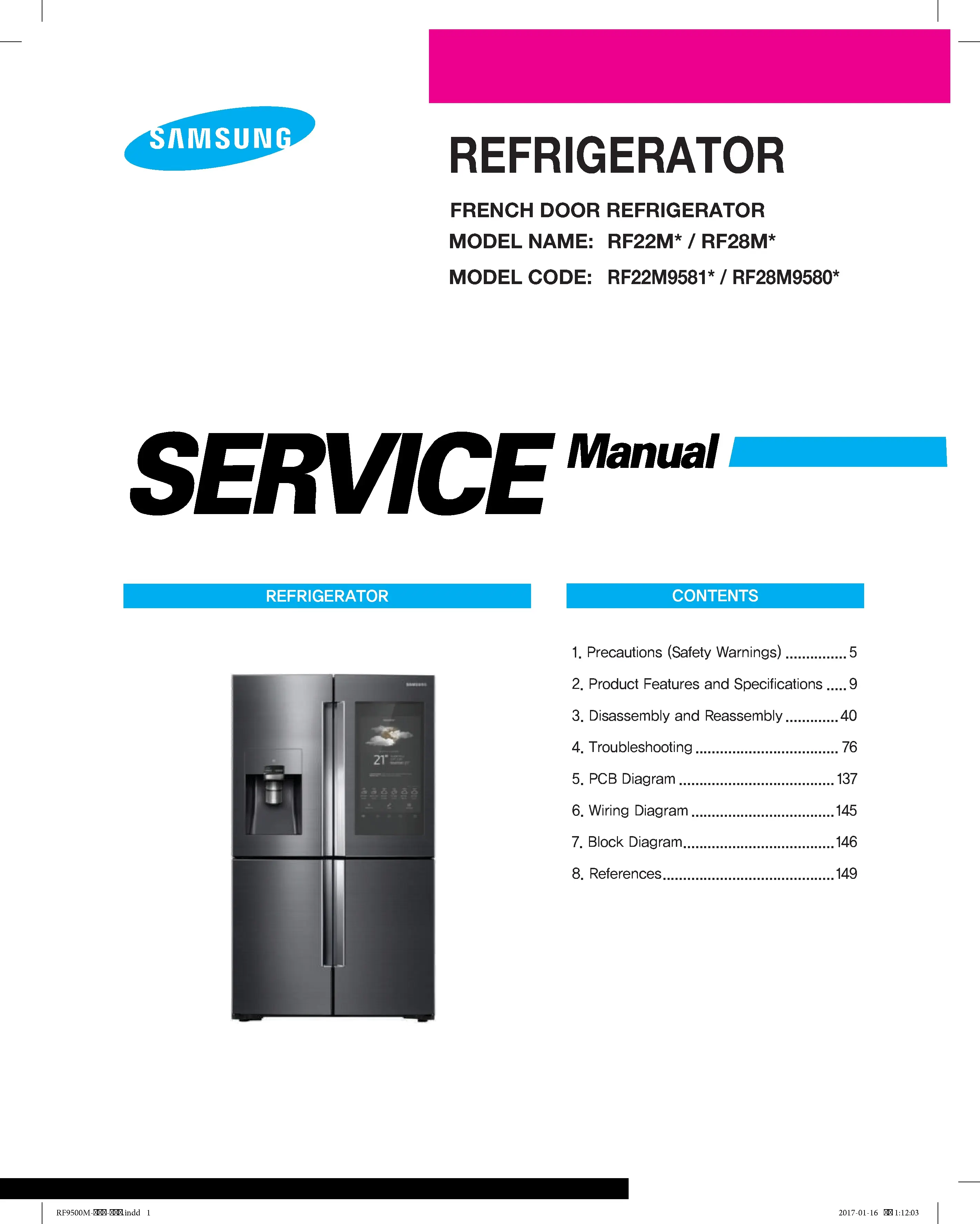 Samsung rf28m9580 rf28m9580sr rf28m9580sg service manual cover