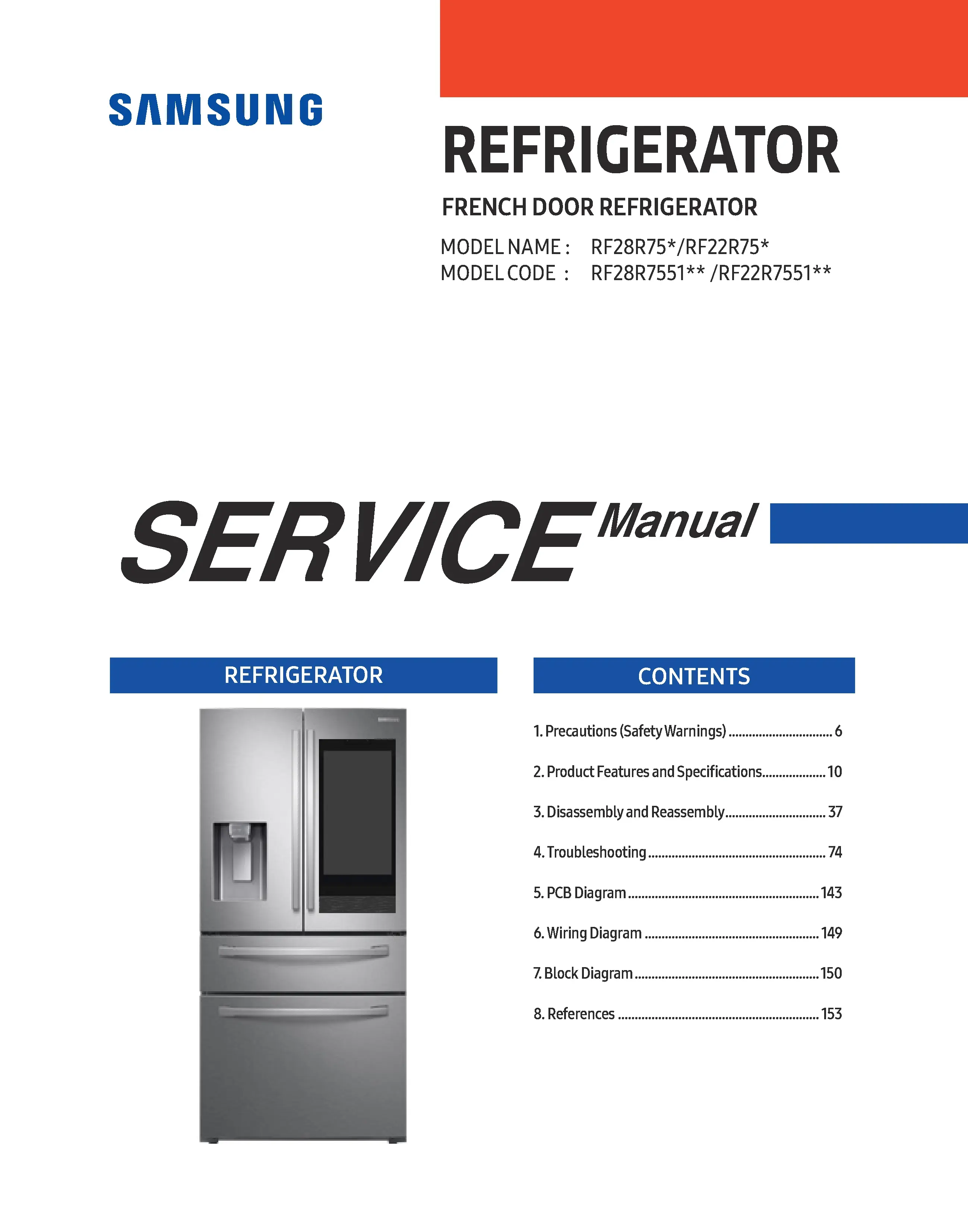 Samsung rf28r7551sg rf28r7551sr rf22r7551sg rf22r7551sr service manual cover