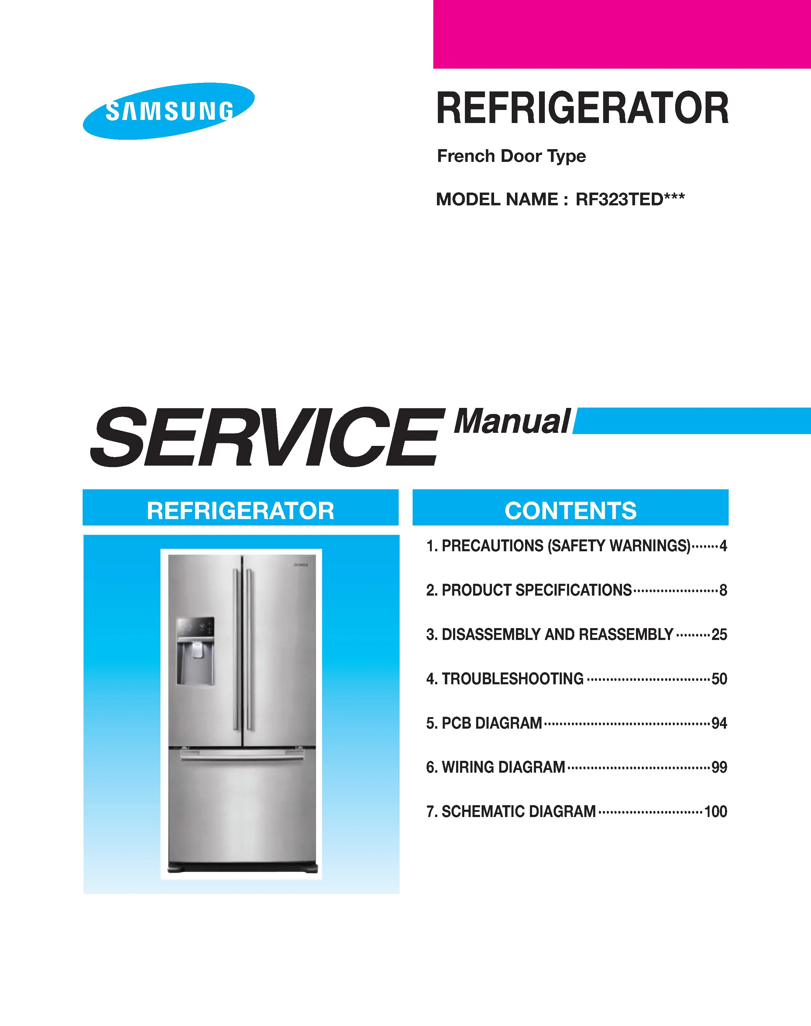 Samsung rf323tedbbc rf323tedbsr rf323tedbww service manual cover