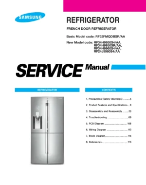 Samsung rf34h9950s4 rf34h9950sr rf34h9960s4 rf24j9960s4 service manual cover