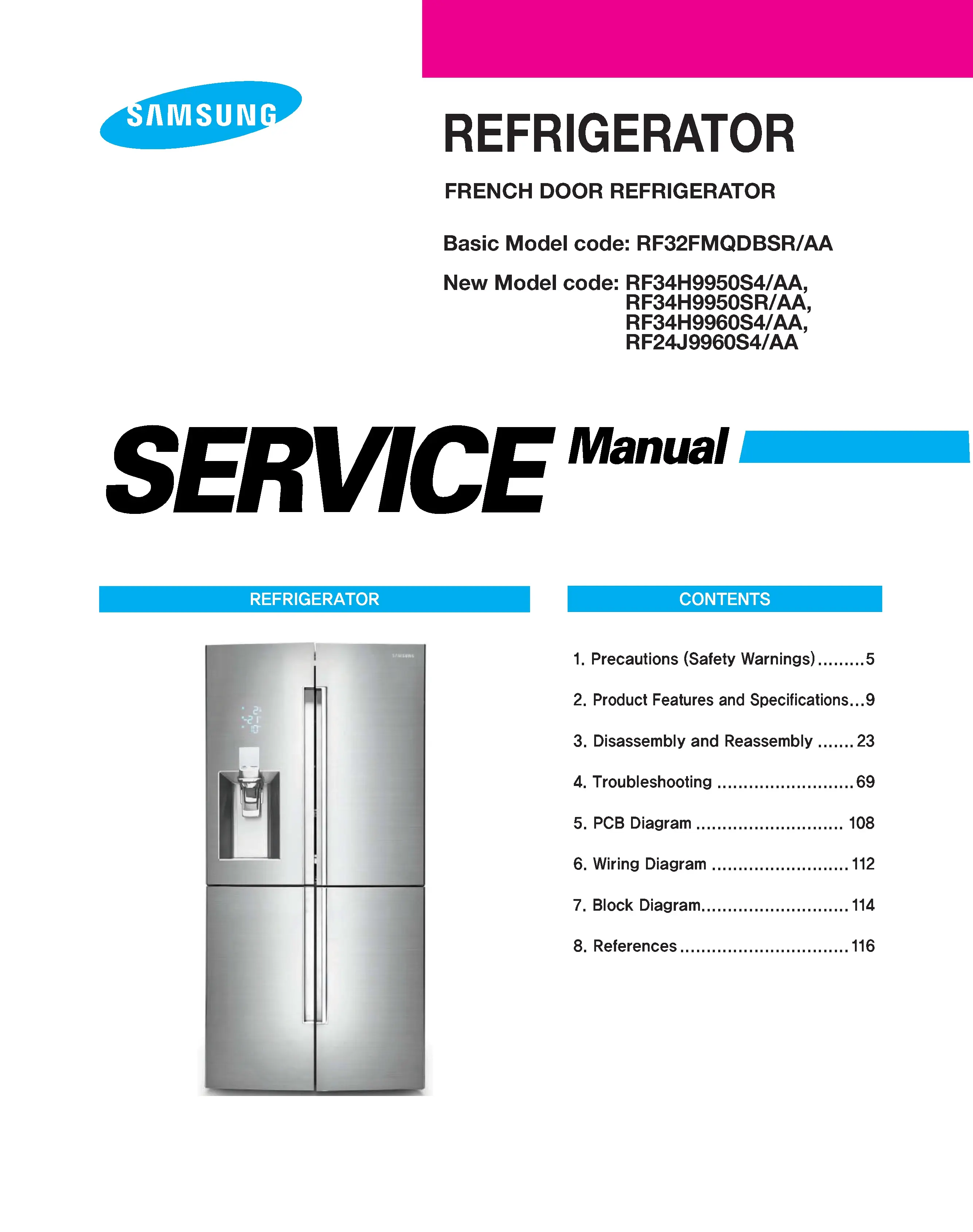 Samsung rf34h9950s4 rf34h9950sr rf34h9960s4 rf24j9960s4 service manual cover