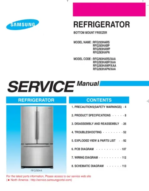 Samsung rfg293hapn service manual cover